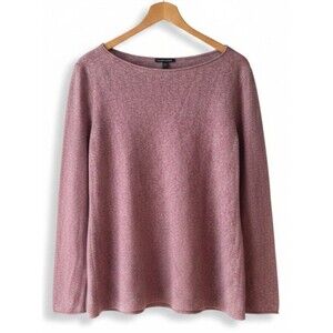 Eileen Fisher Linen Plum Heather Long Sleeve Top Size Medium 100% Organic Linen